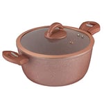 Tower Cerastone T81272RS Forged Casserole Dish with Non-Stick Coating , Soft Touch Handles and Tempered Glass Lid, 24 cm, 4.2 L, Rose Pink