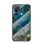 BRAND SET Case for OPPO A15 Case Marble Tempered Glass All Inclusive Cover Soft Silicone Edge Hard Case Compatible with OPPO A15-Blue