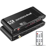 NÖRDIC HDMI matrix Switch 4 till 2 med Audio Extractor och ARC 4Kx2K i 60Hz YUV 4:4:4 18Gbps HDCP 2.2 5.1 Surround Metal