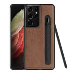 Designed for Samsung Galaxy S21 Ultra Case Compatible S-Pen Built-in,PU Leather Case Has Pen Storage Holder [Only Case Not Include Pen]