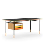 Nyhavn Desk, 170 cm, with Tray Unit, Oak Dark Oil/Black linoleum, Black Steel, Warm