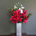 80cm  Artificial Flower Arrangement Red Lily Arrangement with Silver Glass Vase
