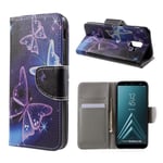 Samsung Galaxy A6 (2018) mobilfodral PU läder plånbok stående läge mönster - Färgrika fjärilar multifärg