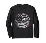 USA Stars and Stripes Baseball Icon Distressed Graphic Long Sleeve T-Shirt