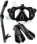 Two Bare Feet 3PC PVC ADULTS Fins Mask and Snorkel Snorkelling set,with Impact Resistant Tempered Glass Snorkeling Mask,Blue,S/M,Blue,S/M (Color : Black, Size : S/M)