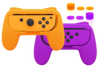 FYOUNG Controller Grip Compatible with Joy Con for Switch & Switch OLED with Thumb Grip Caps, Comfort Grip for JoyCon Holder Accessories, 2 Pack - Purple/Orange