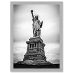 Statue Liberty New York City USA Black White Artwork Framed Wall Art Print A4