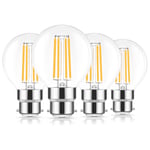 LED Filament Bulb, B22 Bayonet Cap G25 Vintage Classic Bulb Shape, 40W Incandescent Equivalent, 4W Energy Saving Light Bulbs, 470lm, Retro Antique Lamp, Soft White 2700K, Not Dimmable, Pack of 4