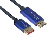 Good Connections SmartFLEX 4860-SF050B Câble DisplayPort 1.4 vers HDMI 2.0-4K UHD @60Hz RGB / 4:4:4 - Conducteur en cuivre, boîtier en aluminium - HAUTEMENT FLEXIBLE - Bleu foncé - Gaine PVC - 5 m