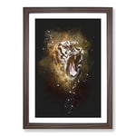 Big Box Art Tiger Roar Paint Splash Framed Wall Art Picture Print Ready to Hang, Walnut A2 (62 x 45 cm)