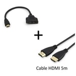 Pack HDMI pour TV et PC (Cable HDMI 5m + Adaptateur Double HDMI) Gold 3D FULL HD 4K (NOIR) - Neuf