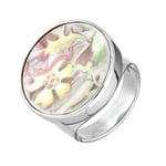Sterling Silver Royal Doulton China Wind In The Willows Flower Round Ring