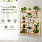 Växthylla bambu stående hylla med 5 nivåer blomtrappor växtställ med hängande ram 114 x 31 x 141 cm natur