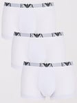 Emporio Armani Bodywear Three Pack Eva Waistband Stretch Cotton Trunks - White, White, Size S, Men