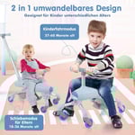 2-i-1 push-bil för barn push-bil i flygplansmotiv med LED-belysta hjul bärbar upp till 50 kg blå
