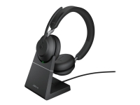 Jabra Evolve2 65 MS Stereo - Hodesett - on-ear - Bluetooth - trådløs - USB-C - lydisolerende - svart - med ladestativ - Certified for Microsoft Teams