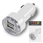 Compact Bullet DUAL Small Fast Travel 1 x 2000 mAh & 1 x 1000 mAh In Car Charger USB Adapter with LED Light compatible with Samsung Galaxy Tab S6 Lite 2020 - WHITE