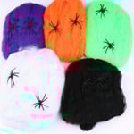 Halloween - Spindelväv / Spindelnät med 2 Spindlar Orange