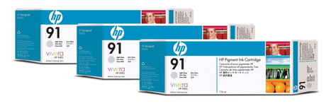 HP 91 3-pack 775-ml Light Gray DesignJet Pigment Ink Cartridges blekkpatron 1 stykker Original Lysegrå