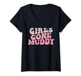 Womens Girls Gone Muddy Groovy Marathon Runner Mud Run Racing Women V-Neck T-Shirt