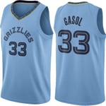QJV Grizzlies # 33 Gasol Adult Training Game Jersey, Mesh sans Manches Polo Shirt Navy & Bleu Swingman Jersey - Icon & Déclaration Édition (S-XXL) Light Blue-XXL
