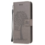 Draamvol Samsung A12 Case Phone Cover for Samsung Galaxy A12 Flip Wallet, Protective Embossed Owl Tree PU Leather Built-in Kickstand Magetic Clasp Notebook,Gray