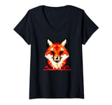 Womens Pixel Art 8-Bit Fox V-Neck T-Shirt