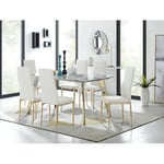 Furniturebox UK (White) Andria Gold Leg Marble Effect Dining Table and 6 Milan Chairs