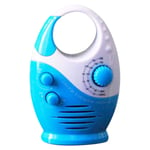 Shower Radio Mini Adjustable Volume Waterproof AM FM Bathroom Hanging Speaker Music Battery Powered Button Insert Card Portable Top Handle(White And Blue)