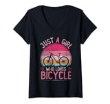 Womens Just A Girl Who Loves Bicycle, Vintage Bicycle Girls Kids V-Neck T-Shirt