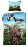 Halantex Jurassic World Parure de lit T-Rex 100% Coton avec Housse de Couette 140 x 200 cm et taie d'oreiller 70 x 90 cm