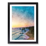 Big Box Art Twelve Apostles in Victoria Australia Abstract Painting Framed Wall Art Picture Print Ready to Hang, Black A2 (62 x 45 cm)