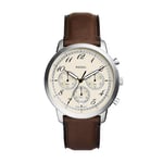FOSSIL Neutra Watch for Men, Chronograph movement with Stainless steel or Leather strap, Brown and cream, 44 mm