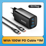EU With 100W Cable ASOMETABOU- Chargeur rapide USB Type C GaN, 65W, 45W, PPS, PD QC4.0, pour Macbook, ordinateur portable, iPad, tablette, iPhone 14, Samsung S23 Ultra ""Nipseyteko
