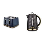 Tower T20061BLK Empire 4-Slice Toaster with Defrost/Reheat, Removable Crumb Trays, 1600W, Midnight and Brass & T10052BLK Empire Rapid Boil Kettle with Removable Filter, 3000W, Black and Brass