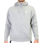 Nike Men's M Nsw Club Hoodie Fz Ft Sweatshirt, Dk Grey Heather/Matte Silver/(White), XS UK