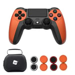 NK Pack Manette pour PS4 / PS3 / PC/Mobile sans fil - Manette sans fil, Dualshock, 6 axes, Pavé tactile, Entrée casque, Câble de charge, 8 x Grips pour joystick, Housse pour manette - Orange