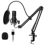 Cuasting Usb Streaming Podcast Pc Microphone Professional Studio Cardioid Condenser Mic Kit with Sound Card Boom Arm Shock Mount Filter, for Skype Youtuber Karaoke Gaming Recording