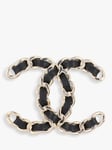 Susan Caplan Vintage Chanel Logo Leather Chain Link Brooch, Gold/Black