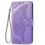 Dedux Flip Wallet Case Compatible with Samsung Galaxy S20 Plus 5G, 3D Embossed Butterfly Rose Flower PU Leather Kickstand ID Credit Card Slots, Folio Flip Cover with Card Holder. Purple