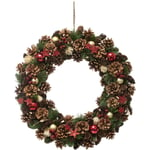 Fééric Lights And Christmas - Couronne de Noël avec Houx Pomme de pins et Étoiles paillettes rouge d 50 cm - Feeric Christmas - Rouge