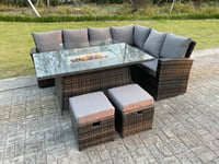 High Back Rattan Sets Gas Fire Pit Dining Table Set Heater Sofa Footstools 8 Seater