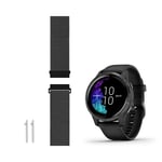 C2DJOY Compatible with Garmin Venu (Sq) and Vivoactive 3 (Music) Strap Replacement - Woven Metal (1601/L)