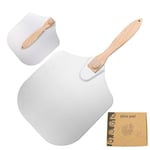 FuncDEme Stainless Steel Pizza Peel with Folding Wooden Handle, Easy for Storage, 12 X 14 Inch Blade, 23.7 Inch Overall, Gourmet Pizza Paddle for Baking Homemade Pizza Bread
