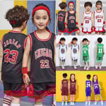 Barn Jersey Basketboll Set Väst Toppar Shorts Sportkläder A S