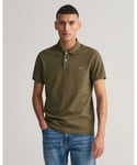 Gant Mens Slim Fit Short Sleeve Shield Logo Pique Polo - Green Cotton - Size Medium