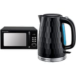 Russell Hobbs RHM2026B STYLEVIA 20 Litre 800 W Black Digital Microwave, 5 Power Levels, Mirror Finish, 8 Auto Cook Settings & 26051 Cordless Electric Kettle, 1.7 Litre, 3000 W, Black