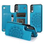 Samsung A40 Case Wallet for Women Flip Leather Cover Phone Case Purse with Card Holder Money Slot Galaxy A40 Shockproof Case Flower Embossed Thin Back Cover Girly Small Phone Pouch Blue