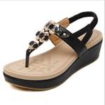 Women's Summer Sandals Casual Comfortable Flip Flops Beach Shoes Ankle T-Strap Flat Sandals for Women,Black,35