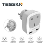 Tessan UK to EU Euro Europe Mini Travel Adapter with 2 USB Port E/F Plug Adapter